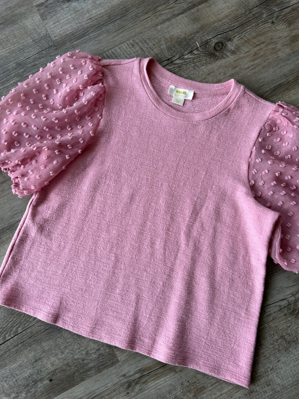 Anthropologie Maeve Pink Textured Crewneck Top